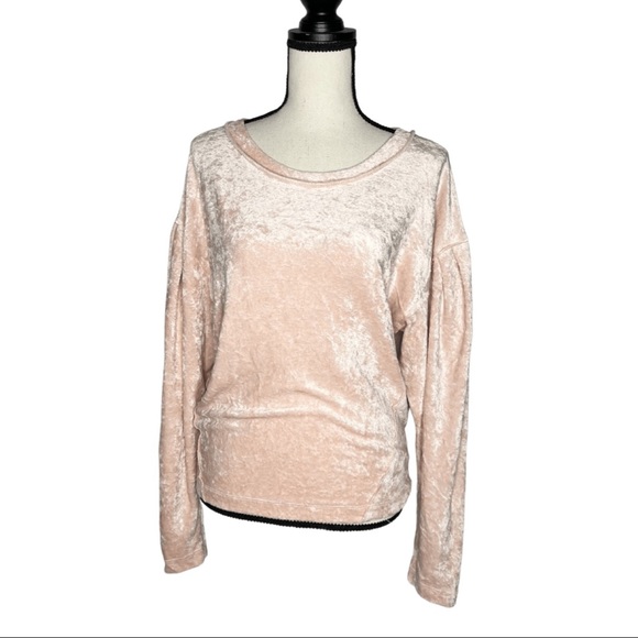FREE PEOPLE We The Free Milan Crushed Pink Velvet Pleated Sleeve Sweater XS - Picture 2 of 7
